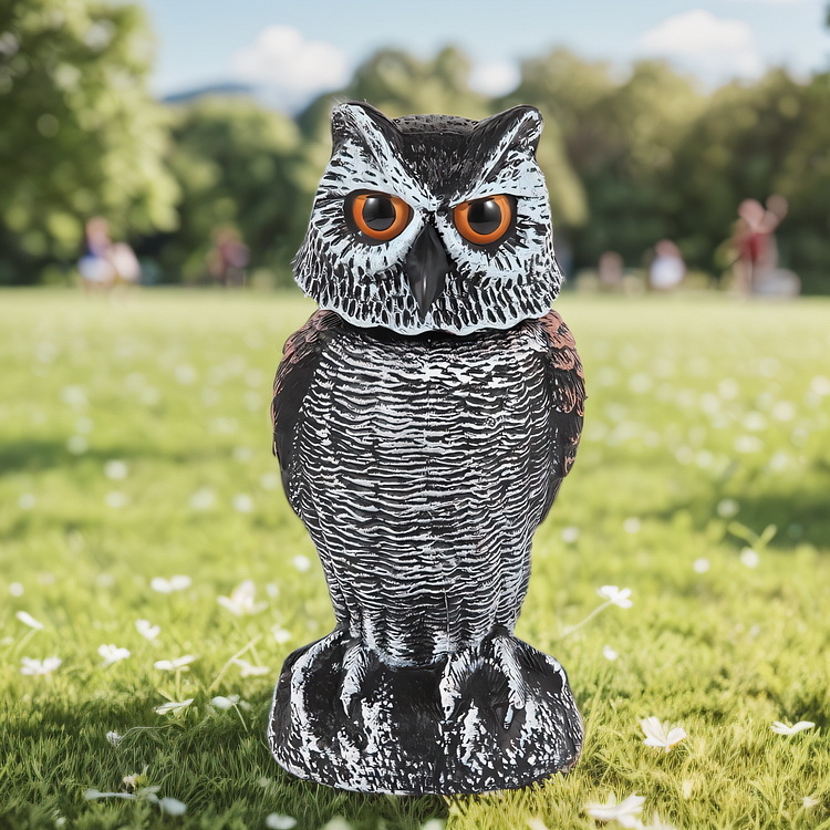 Realistic Owl Decoy with Rotating Head – Outdoor Bird & Pest Repellent