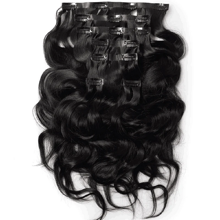 Body Wave Seamless PU Weft Clip In Extension Natural Black 