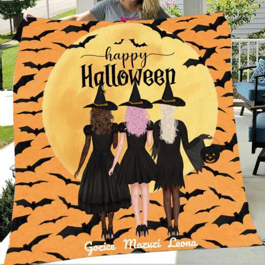 Personalized Halloween Fleece Blanket Custom 3 Names Blanket for Friends