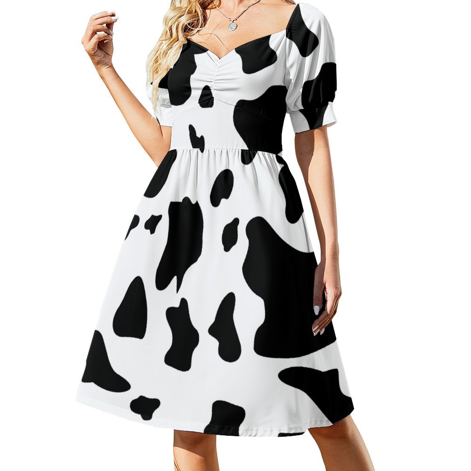 knee length dresses for ladies Plus Size Cow Print Short Sleeve Mesh Midaxi Dress – Fashion//SZN