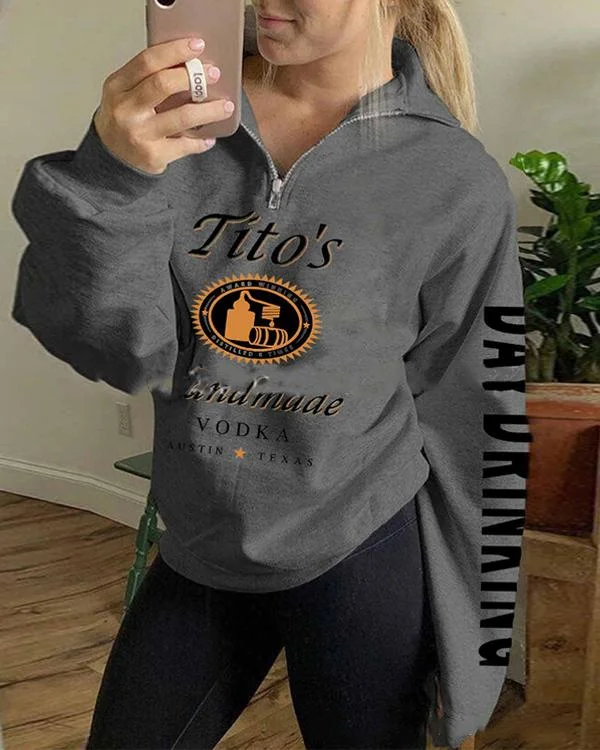 Printed Zip Casual Sweatshirt
