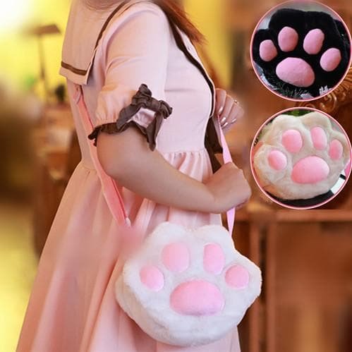 Black/White Neko Cat Paw Plush Cross-body Bag SP166146