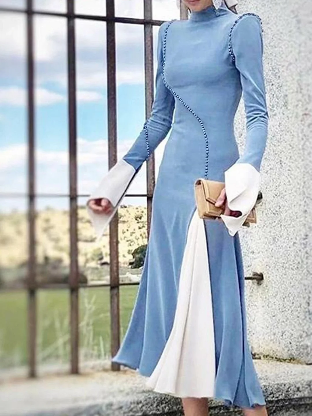 Cocktai Paneled Elegant Solid Maxi Dress