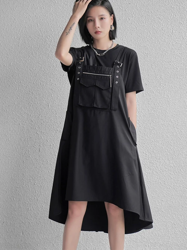 Black Loose Casual Loose Midi Dress