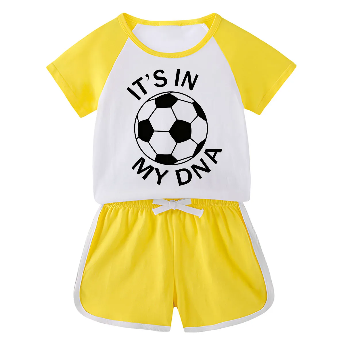 【18M-11Y】Toddler Soccer 'It's In My DNA' 2-Piece Outfit - Sporty Graphic Raglan Top & Shorts Set For Kids
