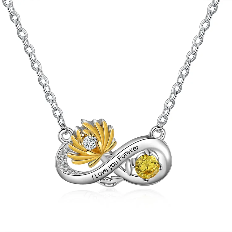 Custom Infinity Chrysanthemum Necklace November Birth Month Flower Necklace with Birthstone