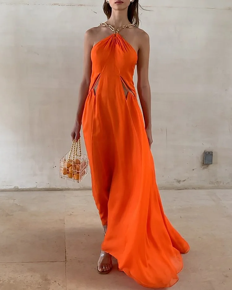Halter Neck Fashion Solid Color Dress