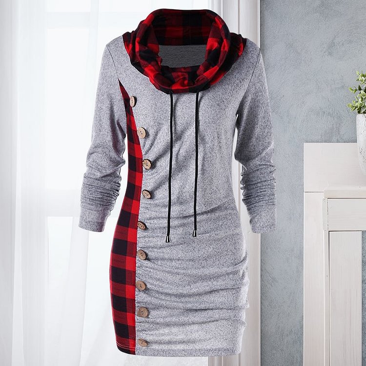 Check Button Sweater Dress