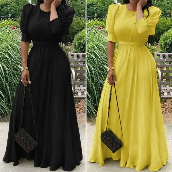 Women Summer Short Sleeved Office Party Vestido Elegant Long Dress Slim Waist Maxi Dresses - BlackFridayBuys