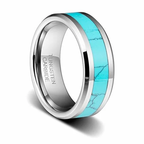 Men's or Women's Blue Turquoise Inlay Tungsten Carbide Wedding Band Matching Rings,Silver Tone Tungsten Carbide Ring Comfort Fit With Mens And Womens For Width 4MM 6MM 8MM 10MM