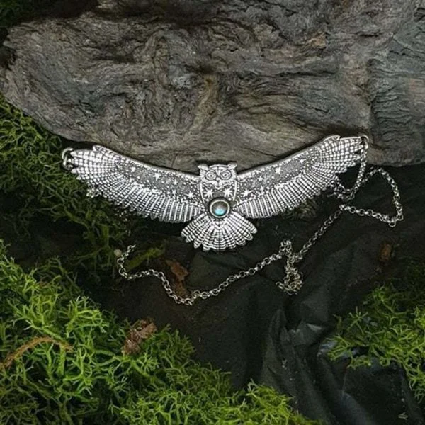 Sterling Silver Owl Moonstone Necklace