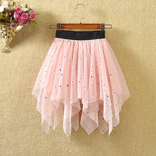 【18M-9Y】Girls Star Sequin Irregular Tulle Skirt