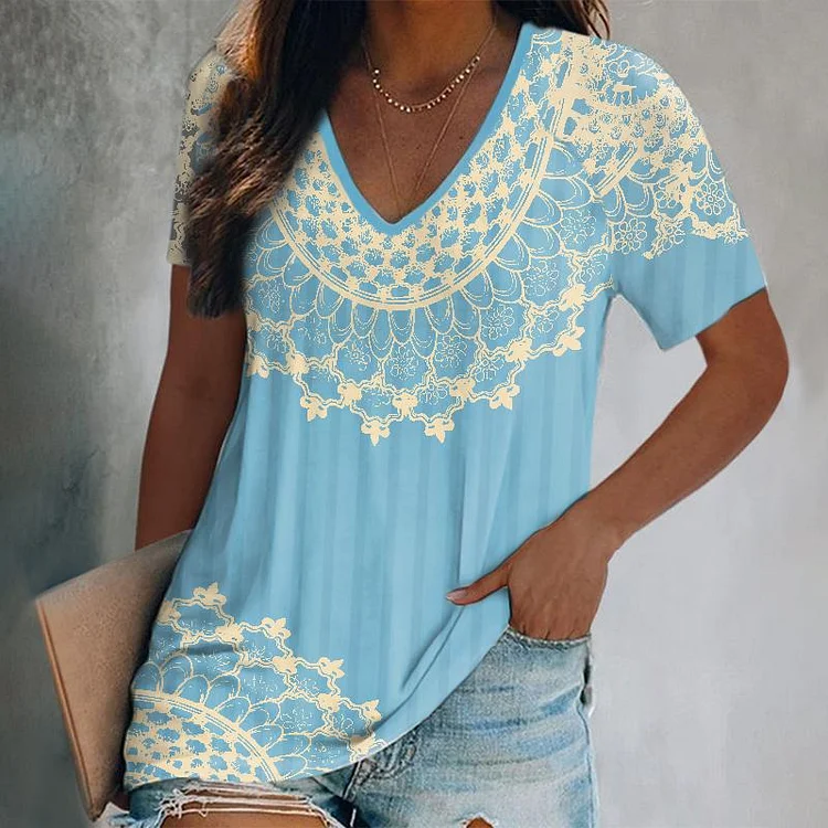 Ship in 24 hoursWomen's Casual Fashion Mandala Printed T-shirt