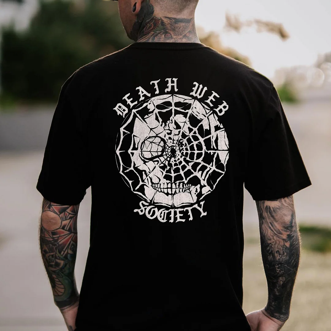 DEATH WEB SOCIETY Skull Black Print T-Shirt