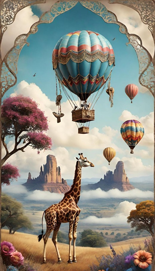 Hot Air Balloon And Giraffe Velvet Cloth AB Drill Full Round Square