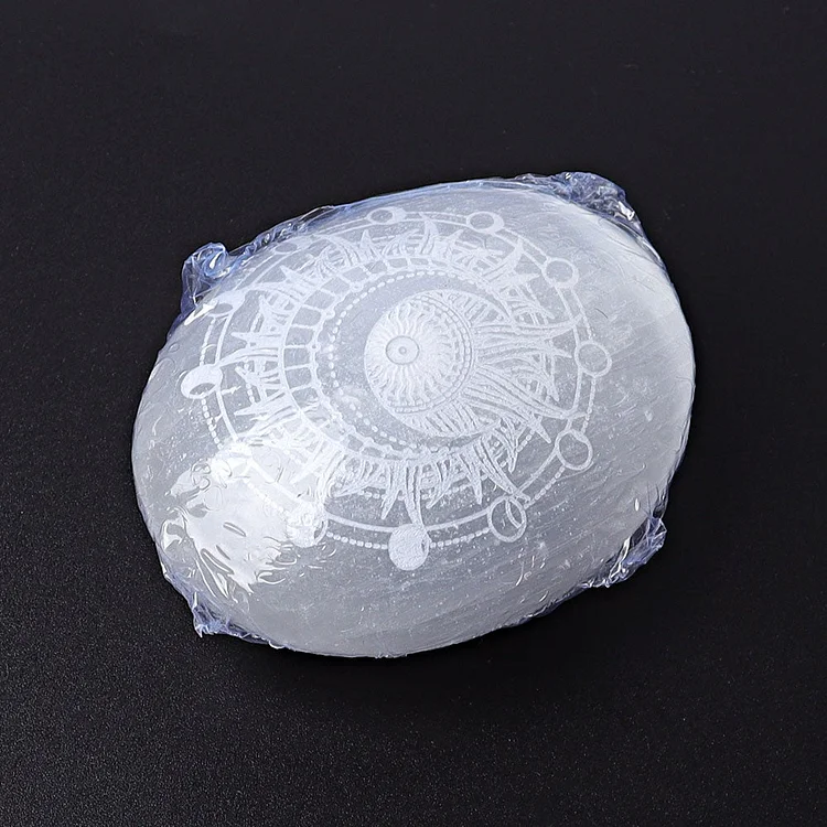 2.4" Selenite Palm Stone with Printing Crystal