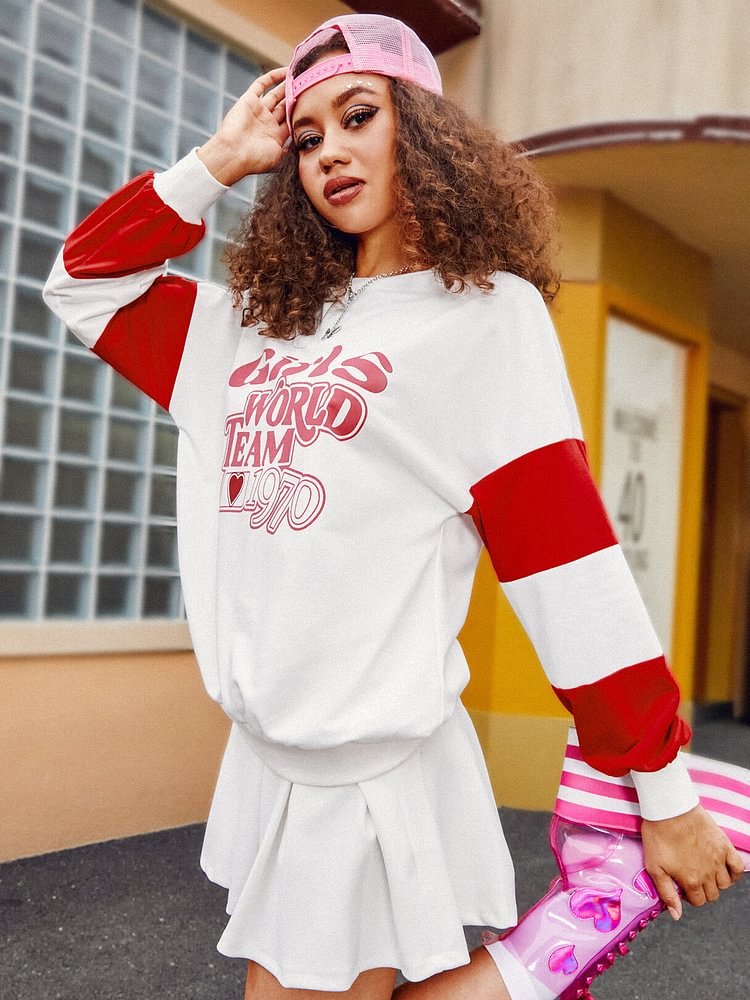 Cartoon Letter Patchwork O-neck Sweatshirt
