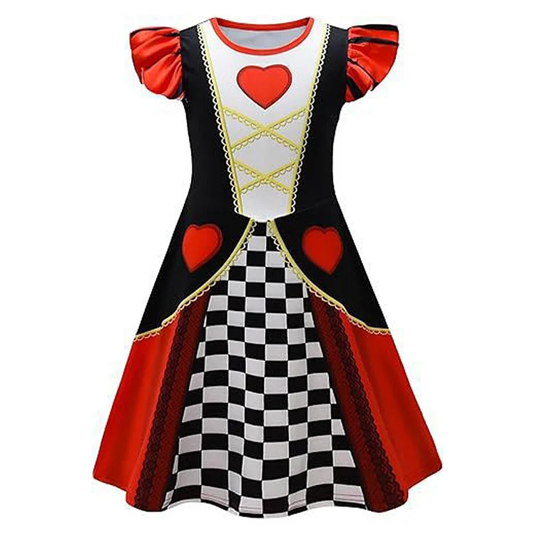 Kids Children Alice In Wonderland Queen of Hearts Red Dress Cosplay Costume Outfits Halloween Carnival Suit