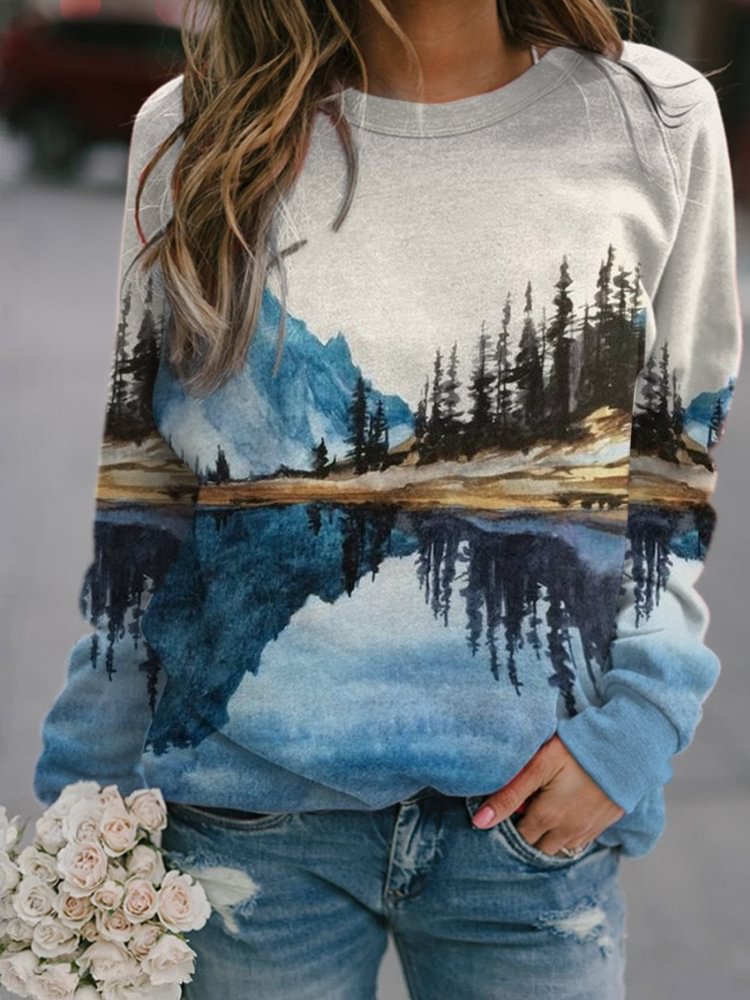 Vefave Mountains Landscape Reflection Art Sweatshirt
