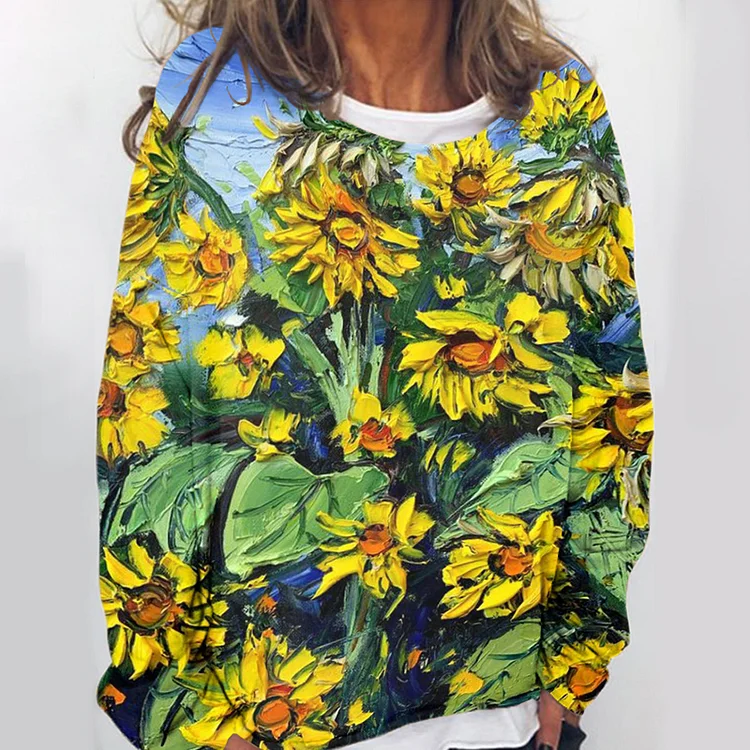 Vefave Oil Painting Sunflower Sweatshirt