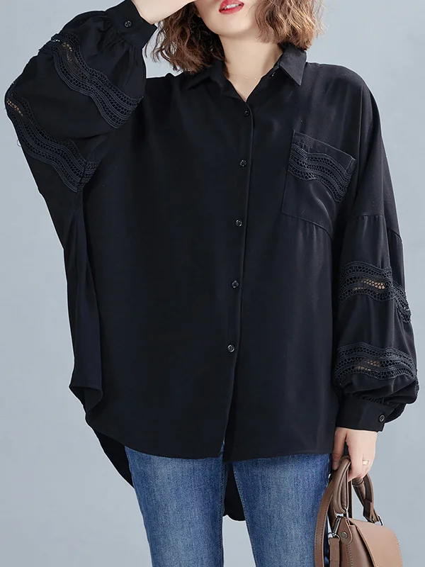 Women Age Reduction Hollow Stitching Simple Casual Shirt