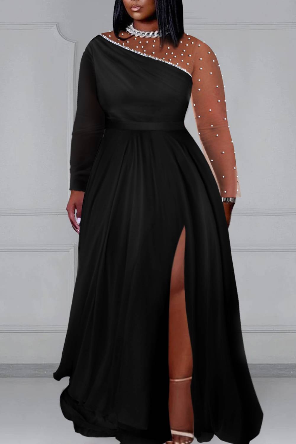 Sexy Formal Solid Slit Fold Oblique Collar Irregular Dress Dresses Sexy Formal Solid Slit Fold Oblique Collar Irregular Dress Dresses