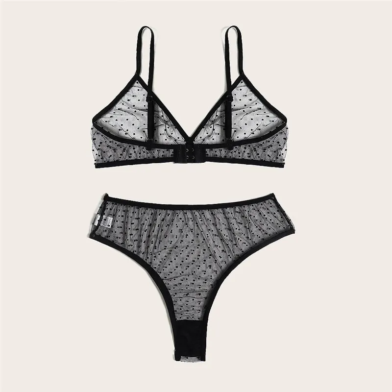 Uaang Bra Set Polka Dot Lingerie Set Lady Wire Free Brassiere Hight