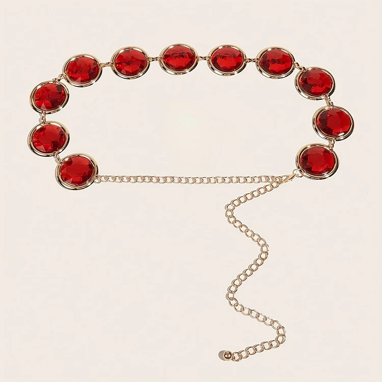 Wine Red Crystal Chain Belt Trend Rhinestone Inlaid Elegant Women Girdle Dress Waistband