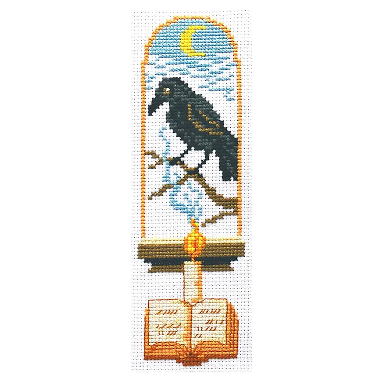 11CT Stamped Double-Sided Crow Candle Embroidery Bookmarks 18x6cm for Book Lover gbfke