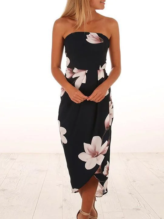Floral Print Off Shoulder Sleeveless Maxi Dress