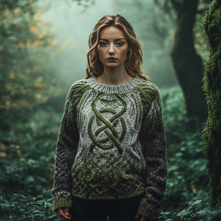 Vingate Gradient Celtic Knot Contrast Color Cozy Sweater
