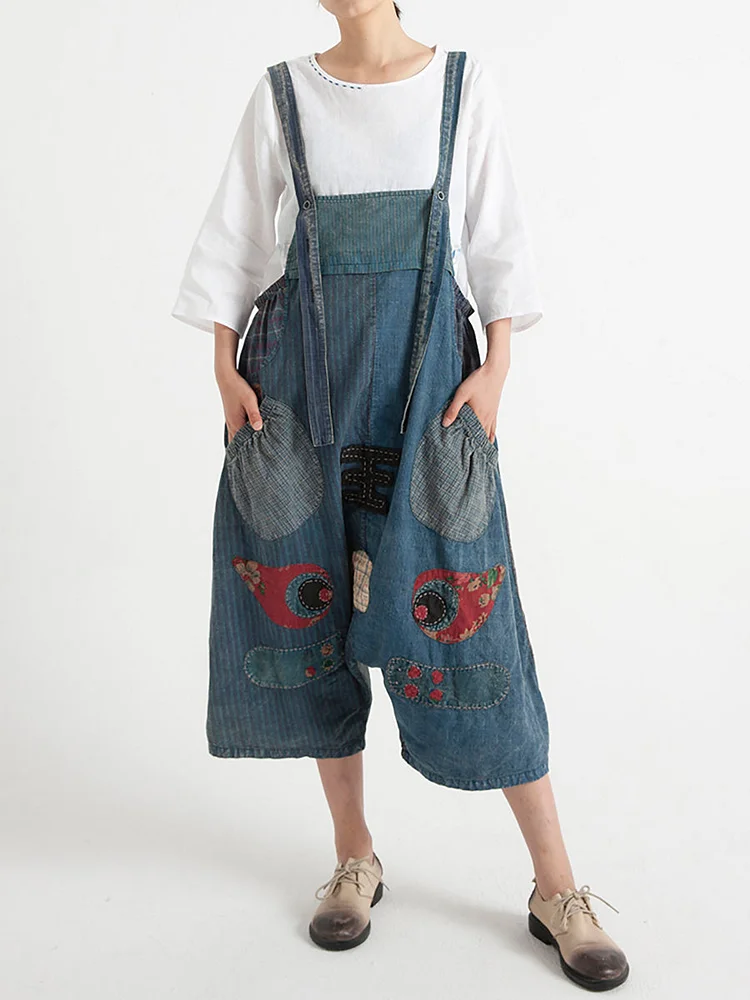 Patchwork Denim Women Summer Jumpsuit Overalls
