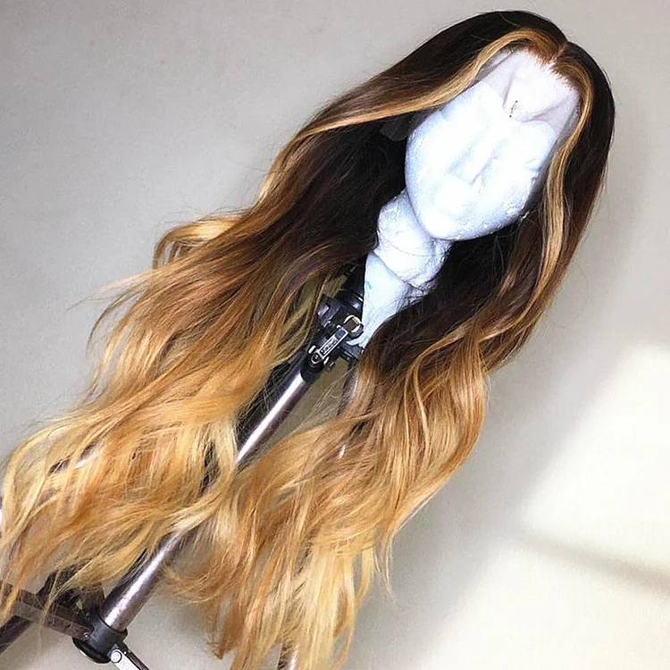 Pearl Look Blonde Dark Brown Ombre Flowing Body Wave Lace Frontal Wig