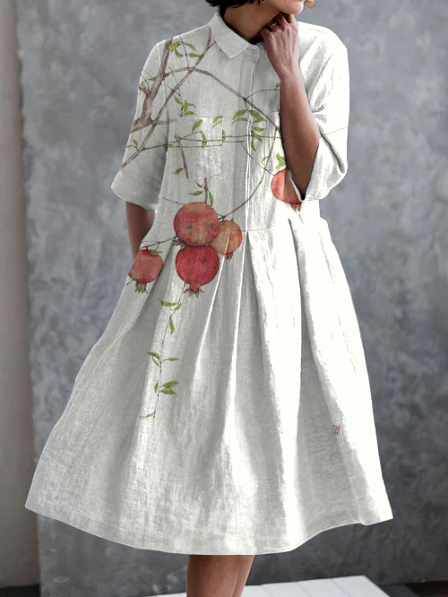 Vintage Art Print Casual Pocket Half Sleeve Dress