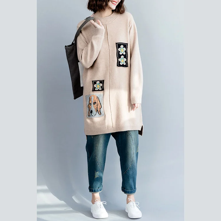 Pullover Sweater outfit Women o neck beige Hipster knit tops
