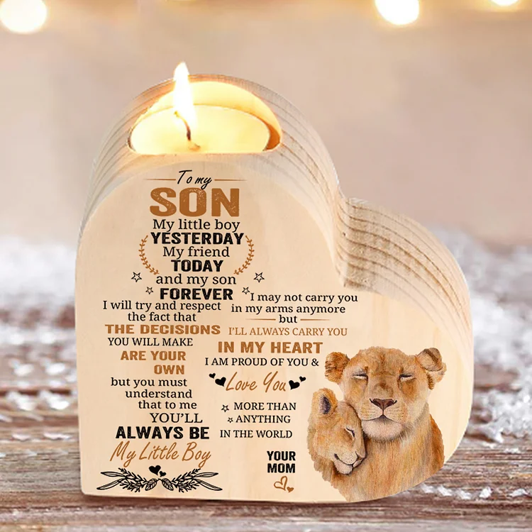 To My Son Wooden Heart Candle Holder "I am proud of you " Gifts For Son
