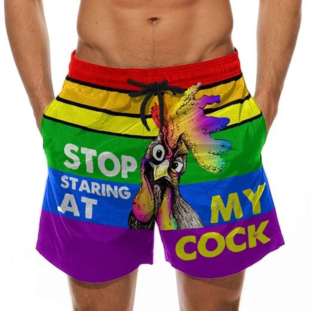 STOP STARING AT MY COCK Beach Casual Print Shorts