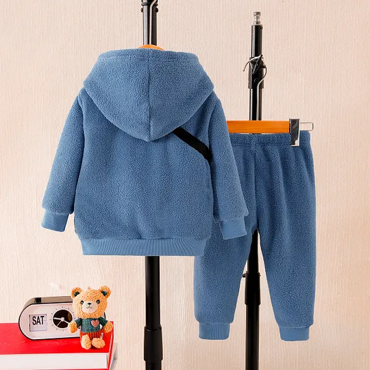 【6M-3Y】Boys' Solid Color Hooded Loungewear Set