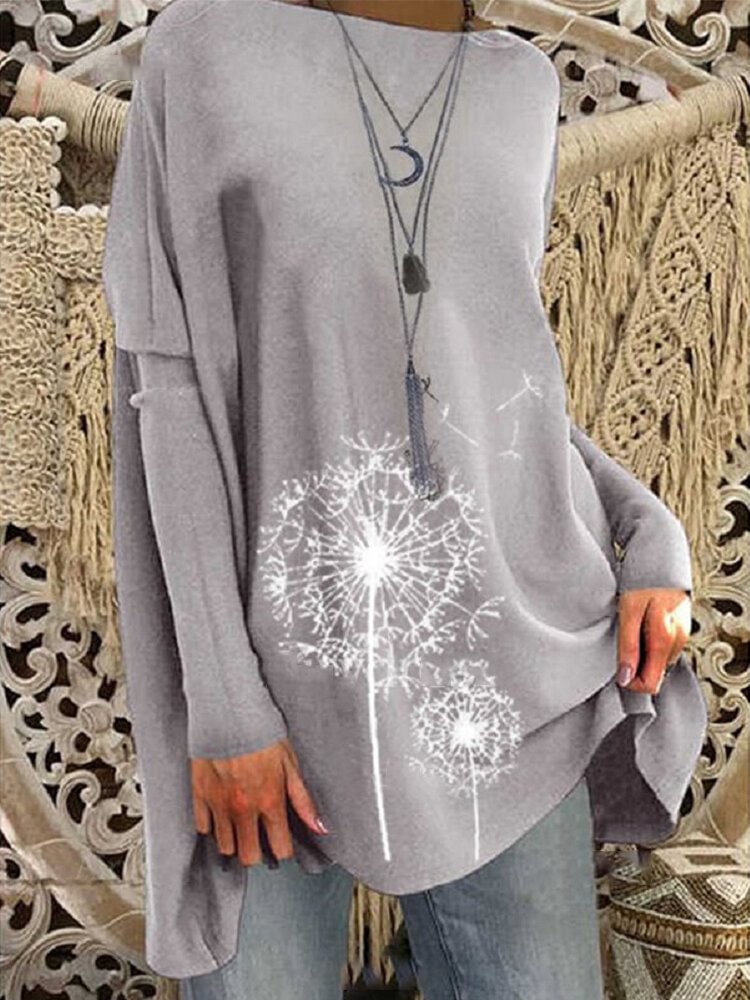 Flower Printed Long Sleeve O neck T shirt For Women P1758044