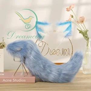 pornhint Pornhint Blue fox ears and plush fox tail - plugs can be added as sex toys - ears and tails of cosplay - headwear of oliva - live props - handmade