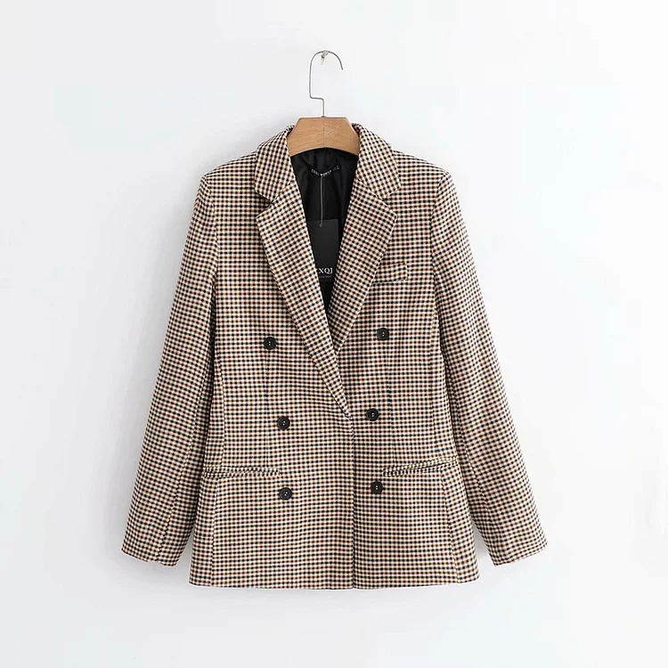 Checked Set Jacket Double Breasted Top