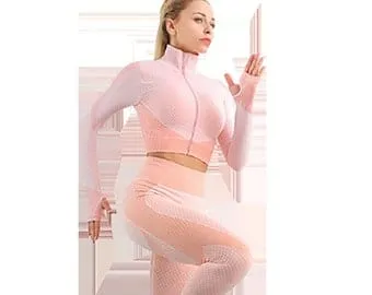 pornhint Pornhint Yoga Workout Set - 3 Pc with leggings and jacket - Peach - Coral Pink