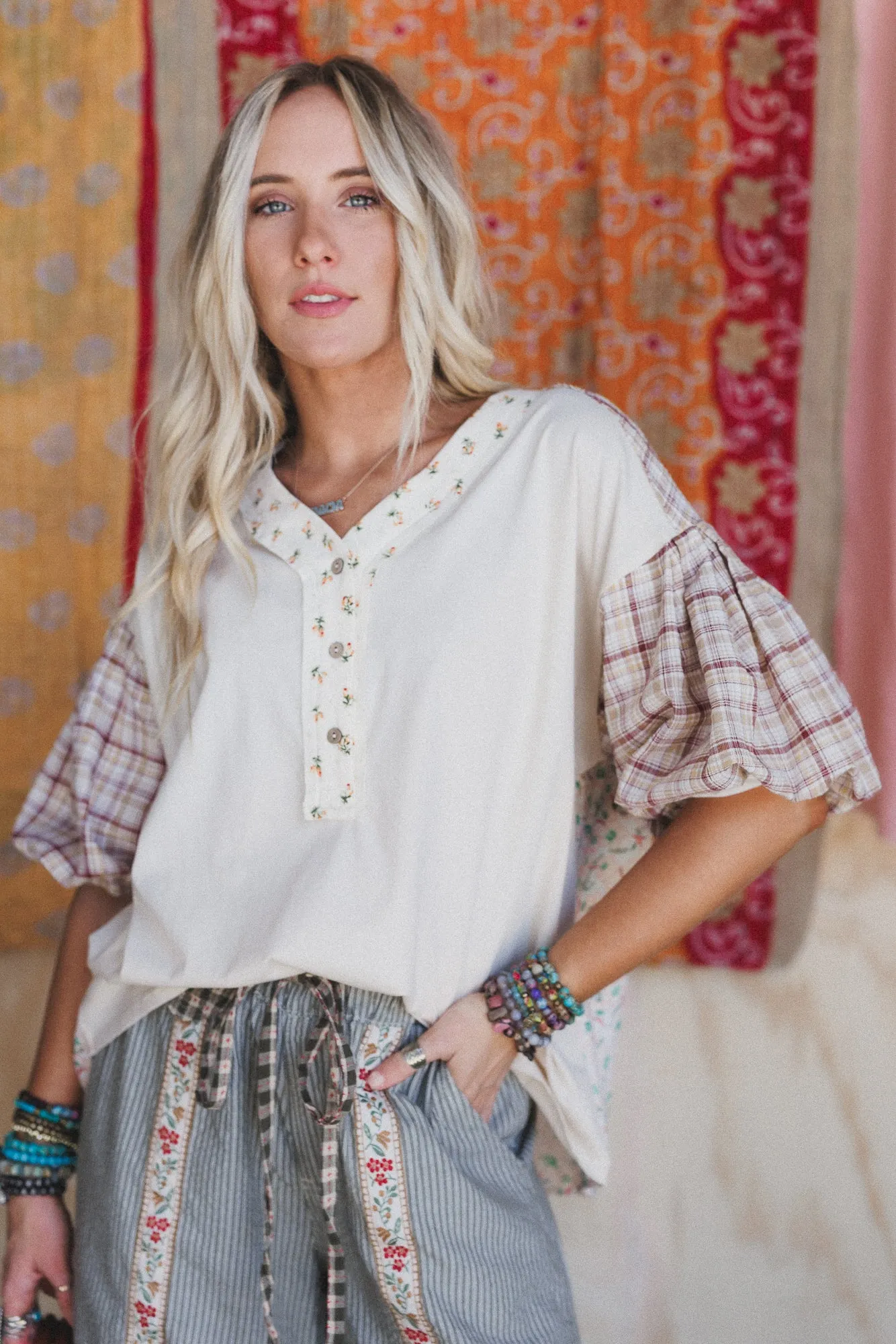 Wild Chamomile Bubble Sleeve Top - Natural