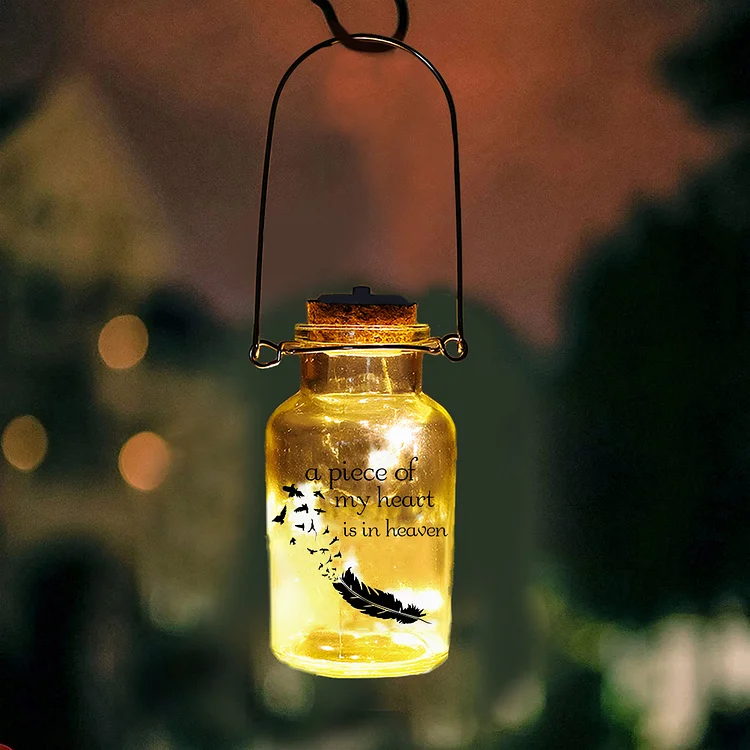 Memorial Jar Night Light - A Piece Of My Heart Is In Heaven - LED Lamp Memorial Bottle