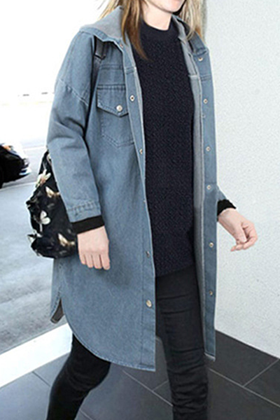 Casual Solid Pocket Buckle Hooded Collar Outerwear - Life is Beautiful for You - SheChoic