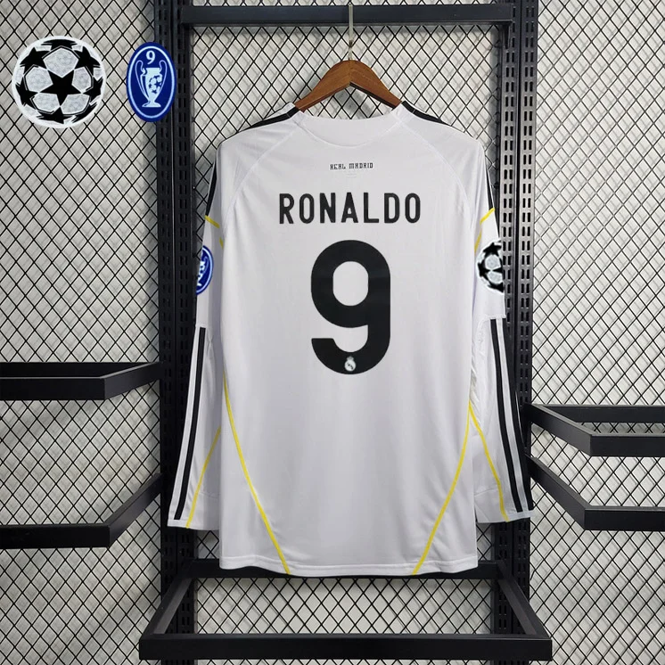 Retro 09-10 Real Madrid Home Long Sleeve KAKA RONALDO  Football jersey retro