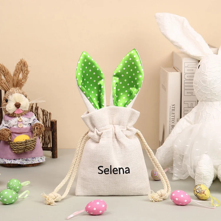 Personalized Bunny Tote Bag Customized with Name Bunny Drawstring Bag Easter Gifts
