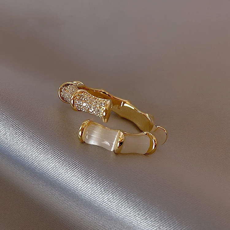 Bamboo Shape Adjustable Opening Cubic Zirconia Ring