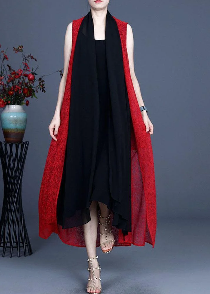 Boutique Red Asymmetrical Summer Maxi Waistcoat Sleeveless