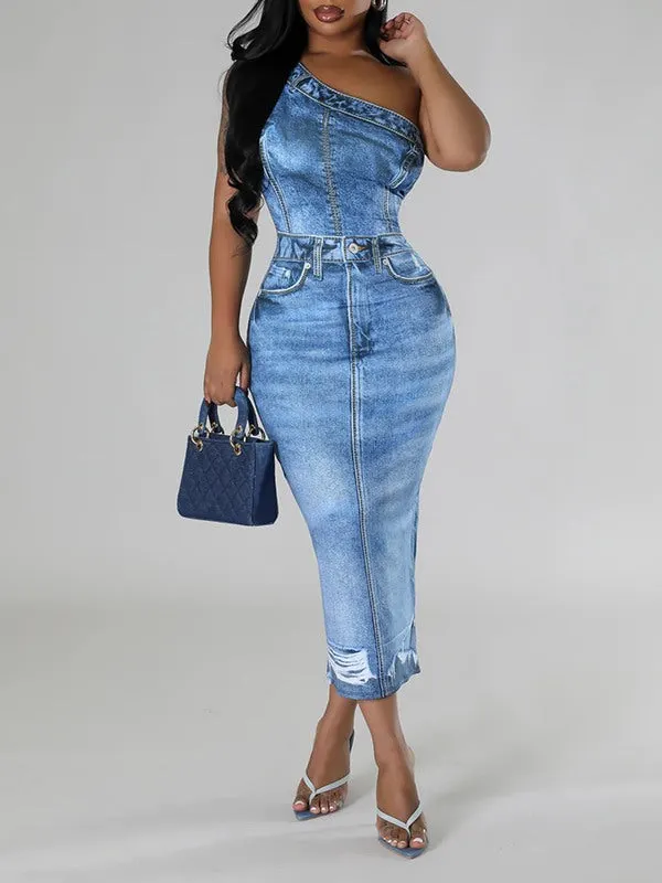 One Shoulder Embroidered Dress main image 1
